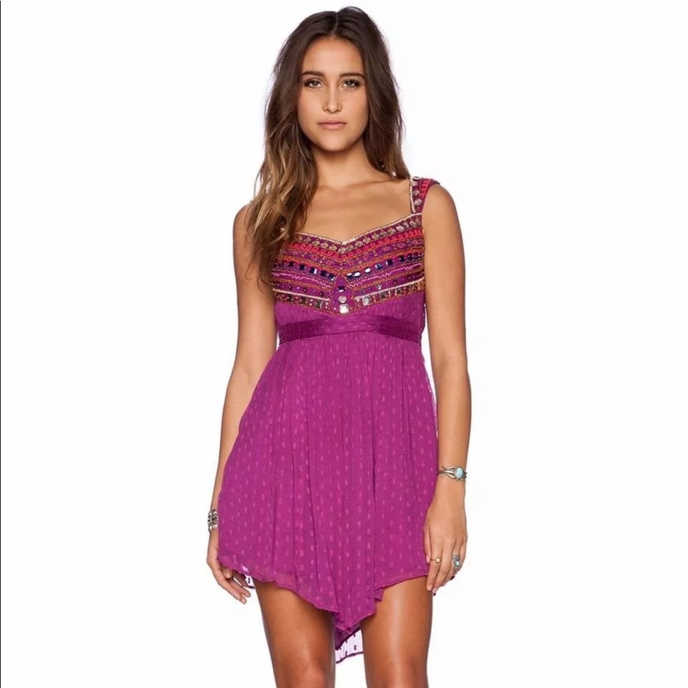 NWOT Free People Jeweled Chevron Beaded Mini Dress